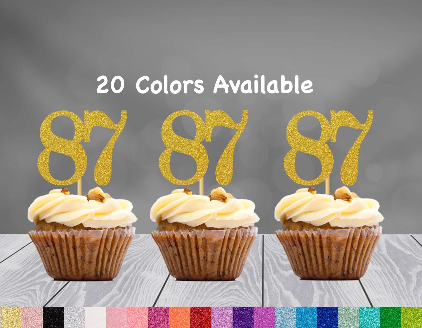 87th Birthday Cupcake Toppers Party Decorations (SET of 12) 20 Colors Available gallery