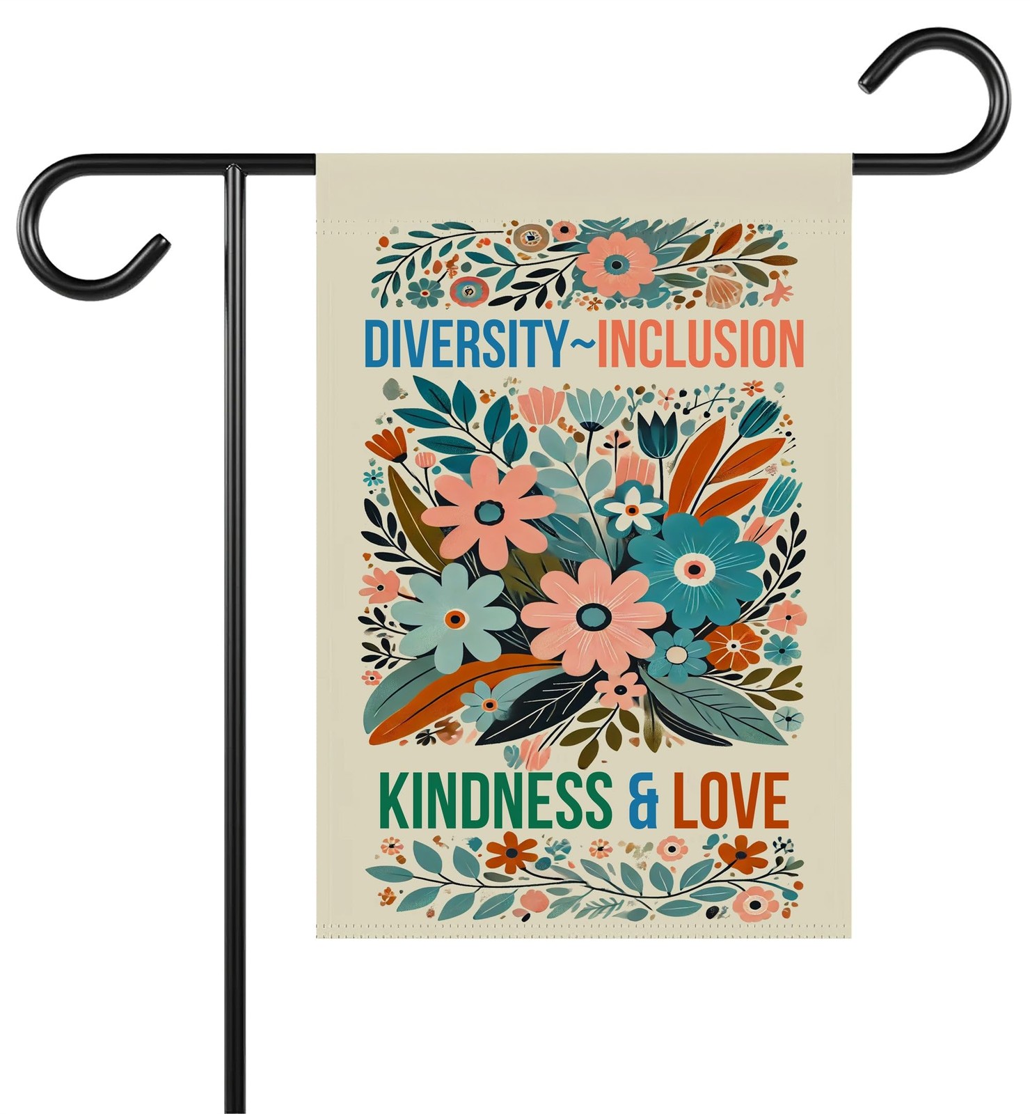 Diversity Inclusion Kindness & Love Garden Flag - Retro Flower Spring Yard Fl... gallery