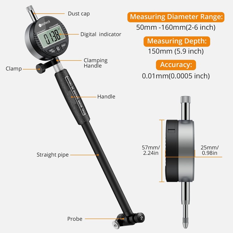 Bore Gauge Set Digital Indicator Dial 2-6 inch, Black gallery