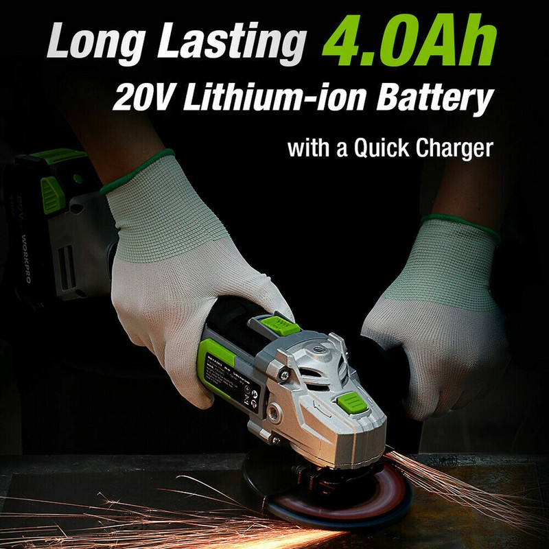 WORKPRO 20V Cordless Angle Grinder Kit w/ 4.0Ah /10PK Metal Grinding Wheels gallery