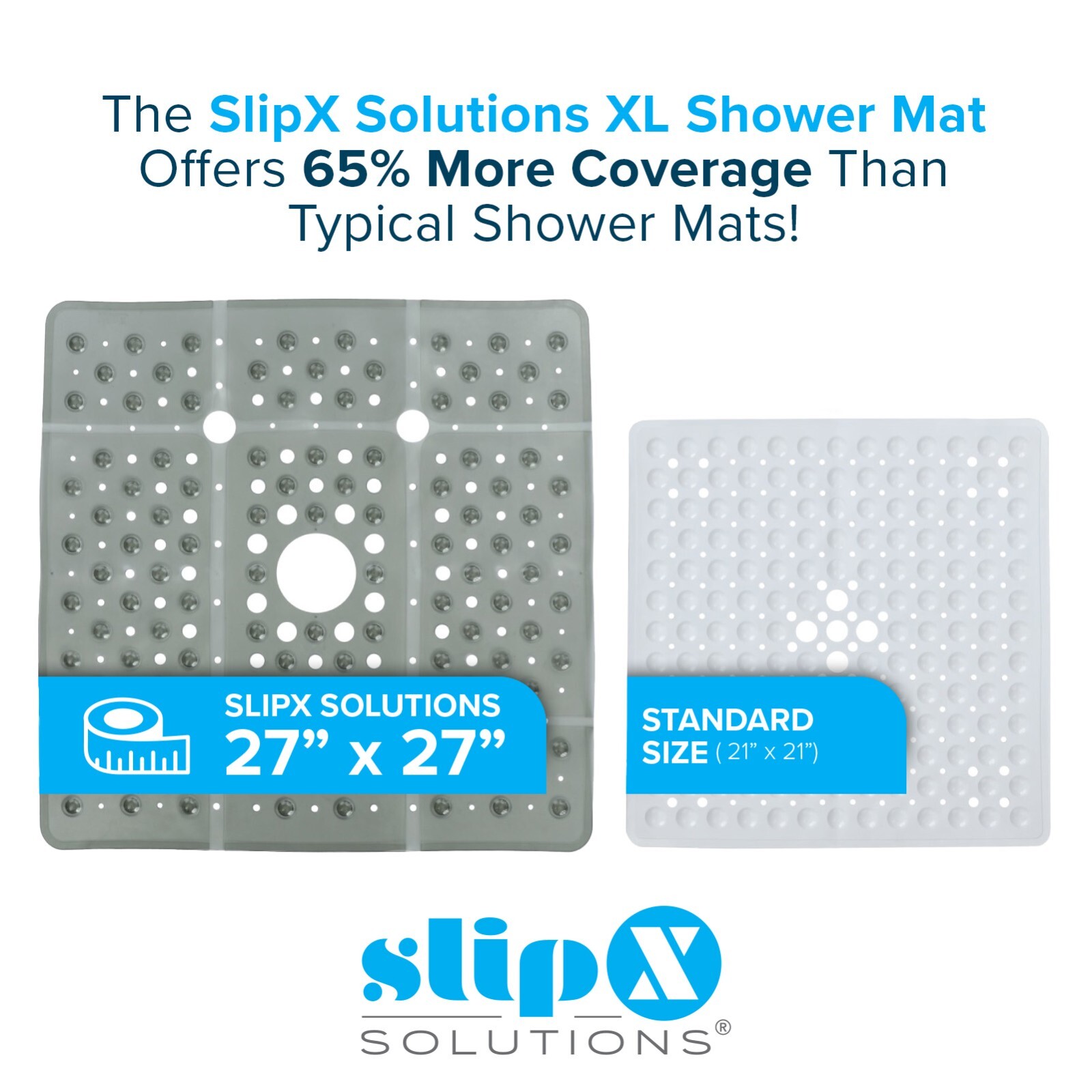 65% MORE COVERAGE! SlipX Solutions Gray Extra Large Shower Mat (27") gallery