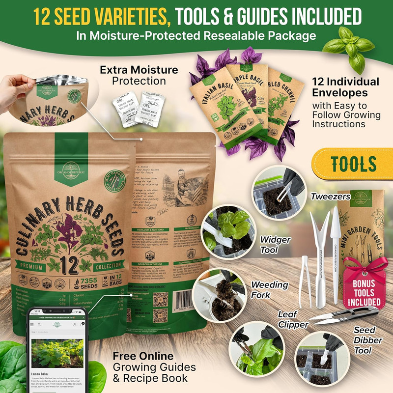 Culinary Herb Seeds Variety Pack 12 Types Non-GMO Heirloom Indoor Outdoor Garden gallery