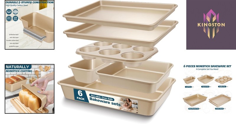 6-Piece Nonstick Baking Pans Set - Stackable Oven Safe Bakeware for Home Chefs gallery
