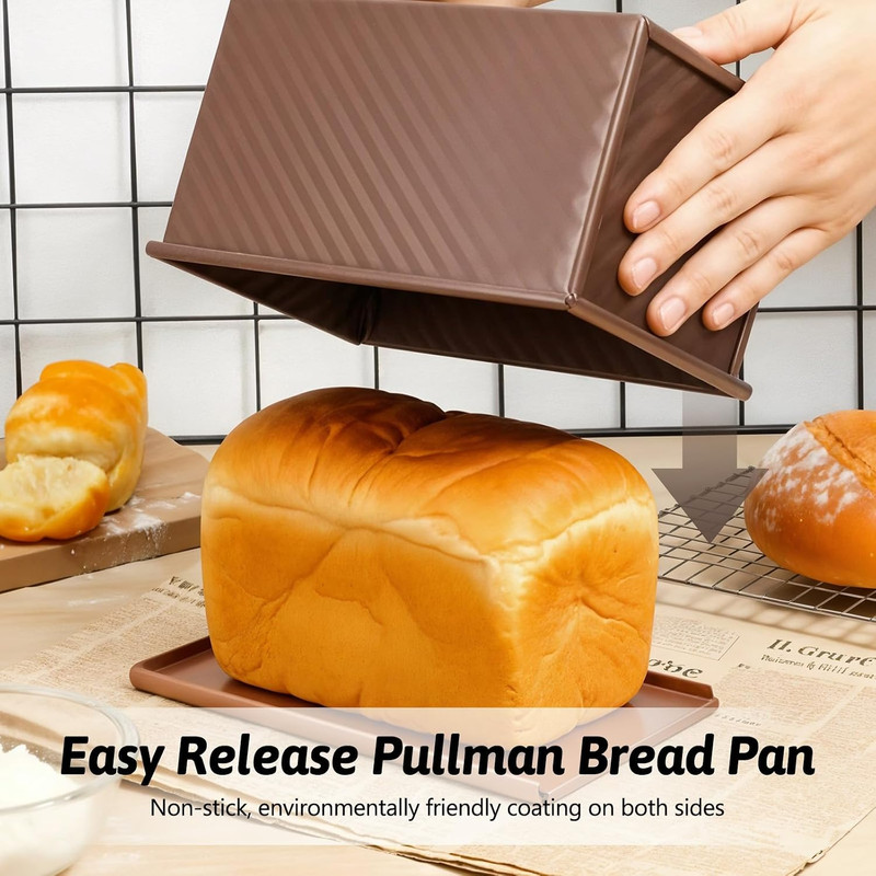 2 Pack Pullman Loaf Pan with Lid, Non-Stick Bread Pan for Sourdough | 2.2 lb & 1 gallery