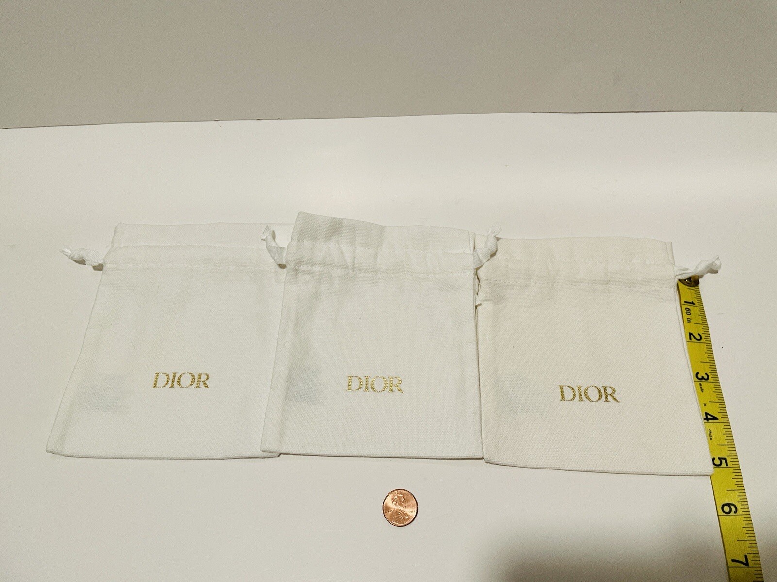 3 DIOR Small White Drawstring Bag Pouch 5x5in gallery
