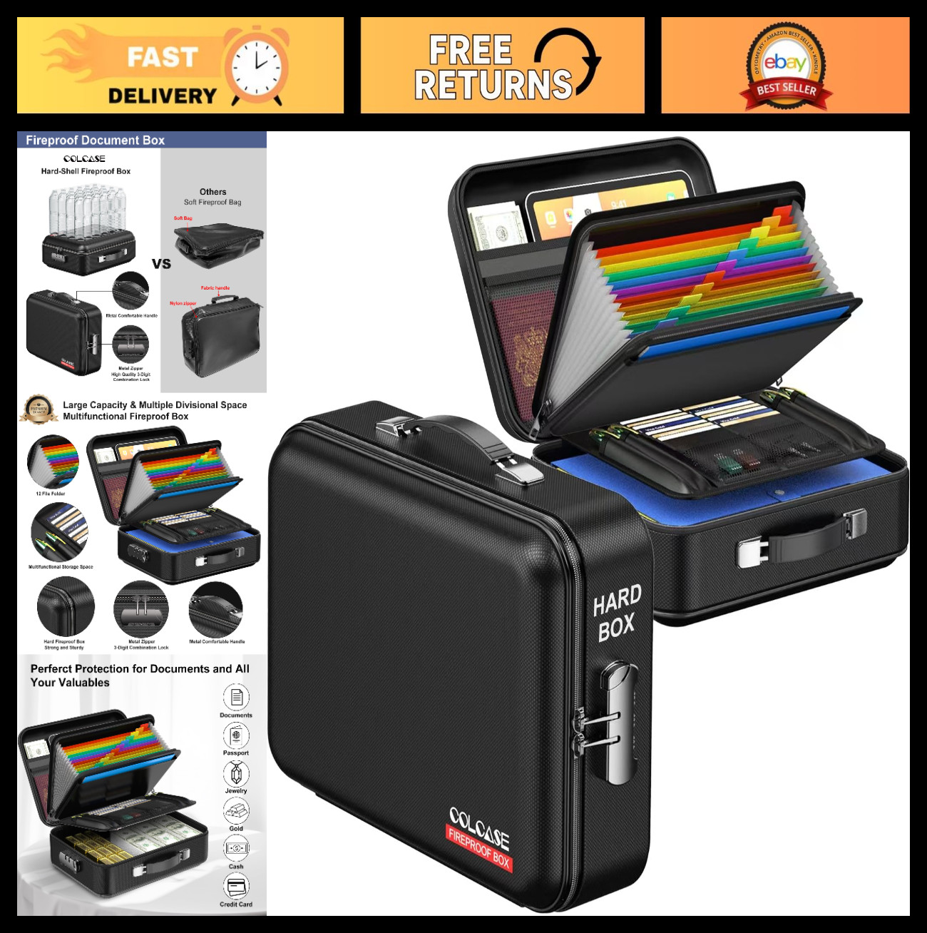 Fireproof Document Box with Lock | Waterproof Hard-Shell Organizer for Documents gallery