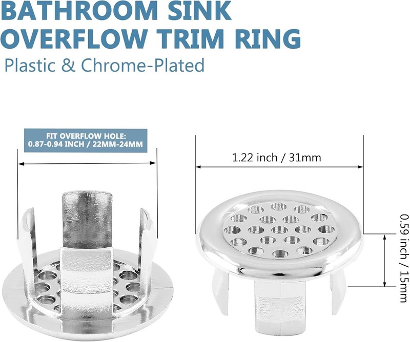 3 Pack Bathroom Sink Overflow Trim Ring, Electroplating Chrome Overflow Drain Co gallery