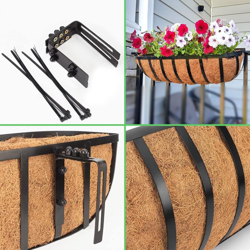 30" Railing Planter Window Box - 2 Pack Metal Hanging Flower Basket for Deck & B gallery