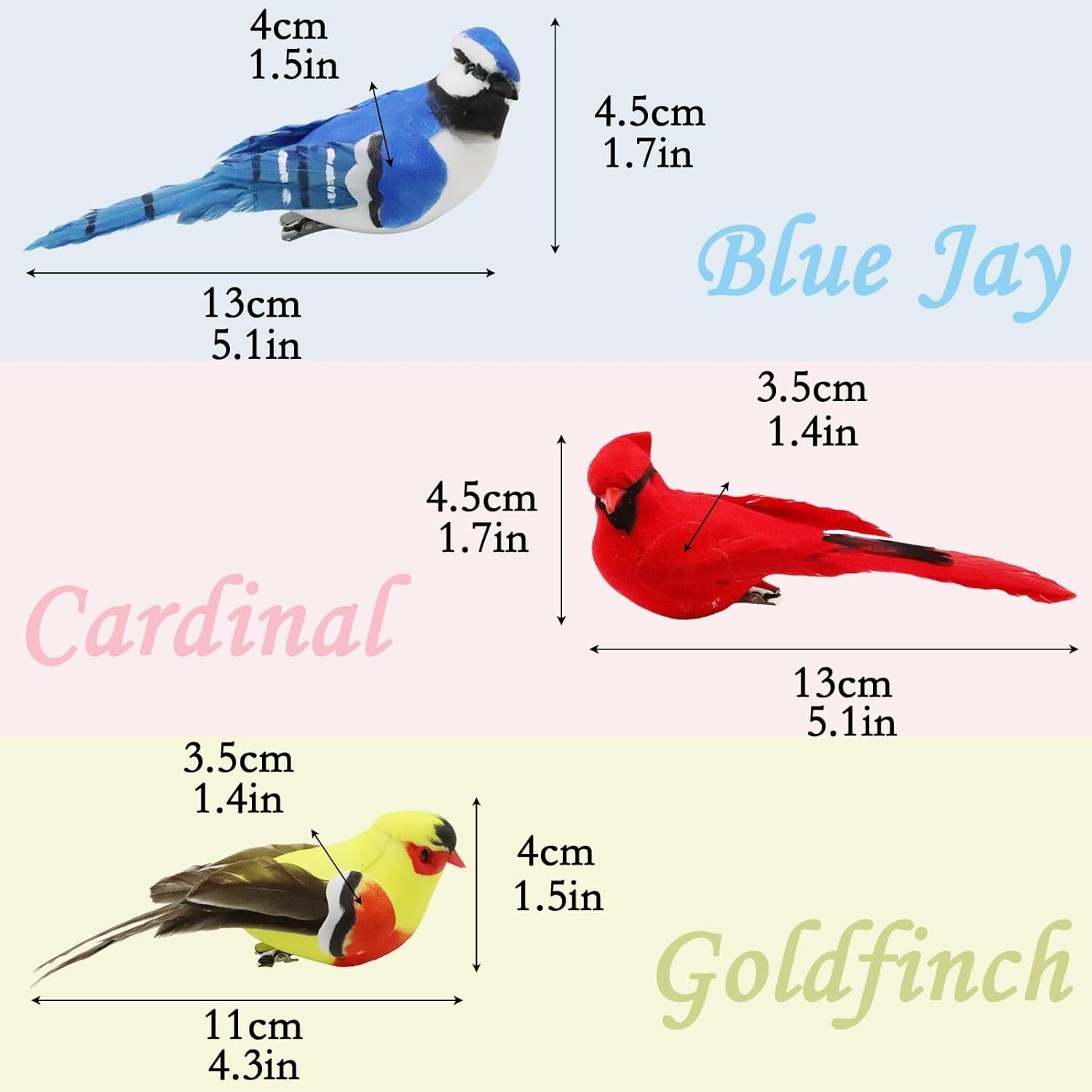 2 or 3 Pcs Clip On Artificial Birds Realistic Red Cardinal Blue Jay Bird gallery