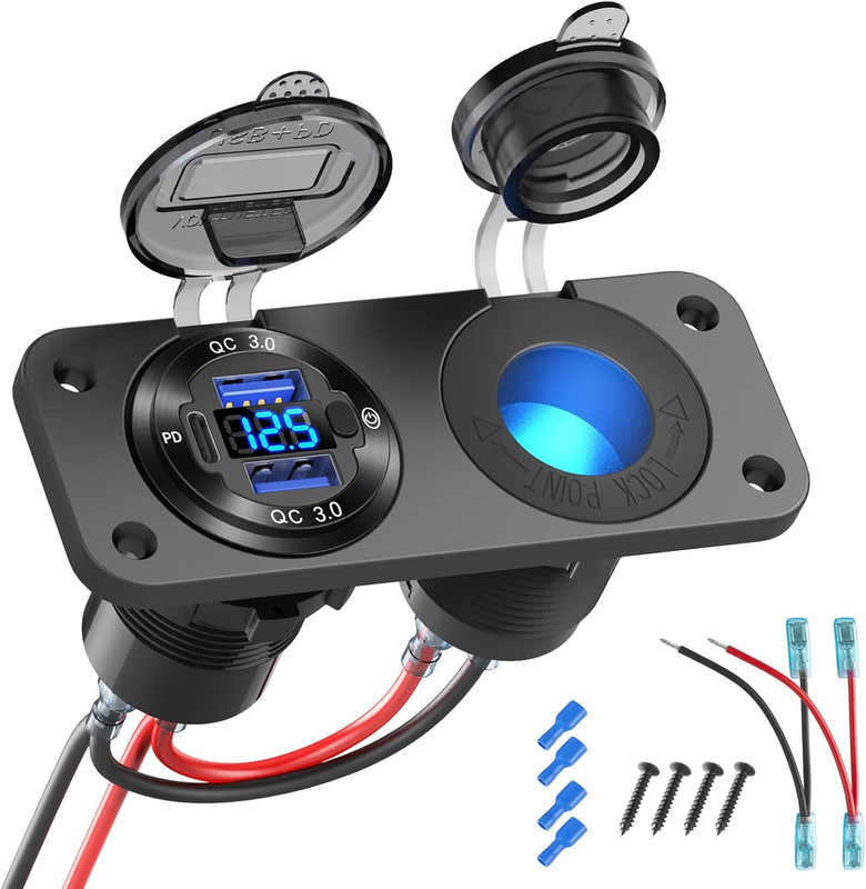 12V USB Outlet Marine Switch Panel Plug, PD3.0 and Dual QC3.0 USB Ports Aluminum gallery