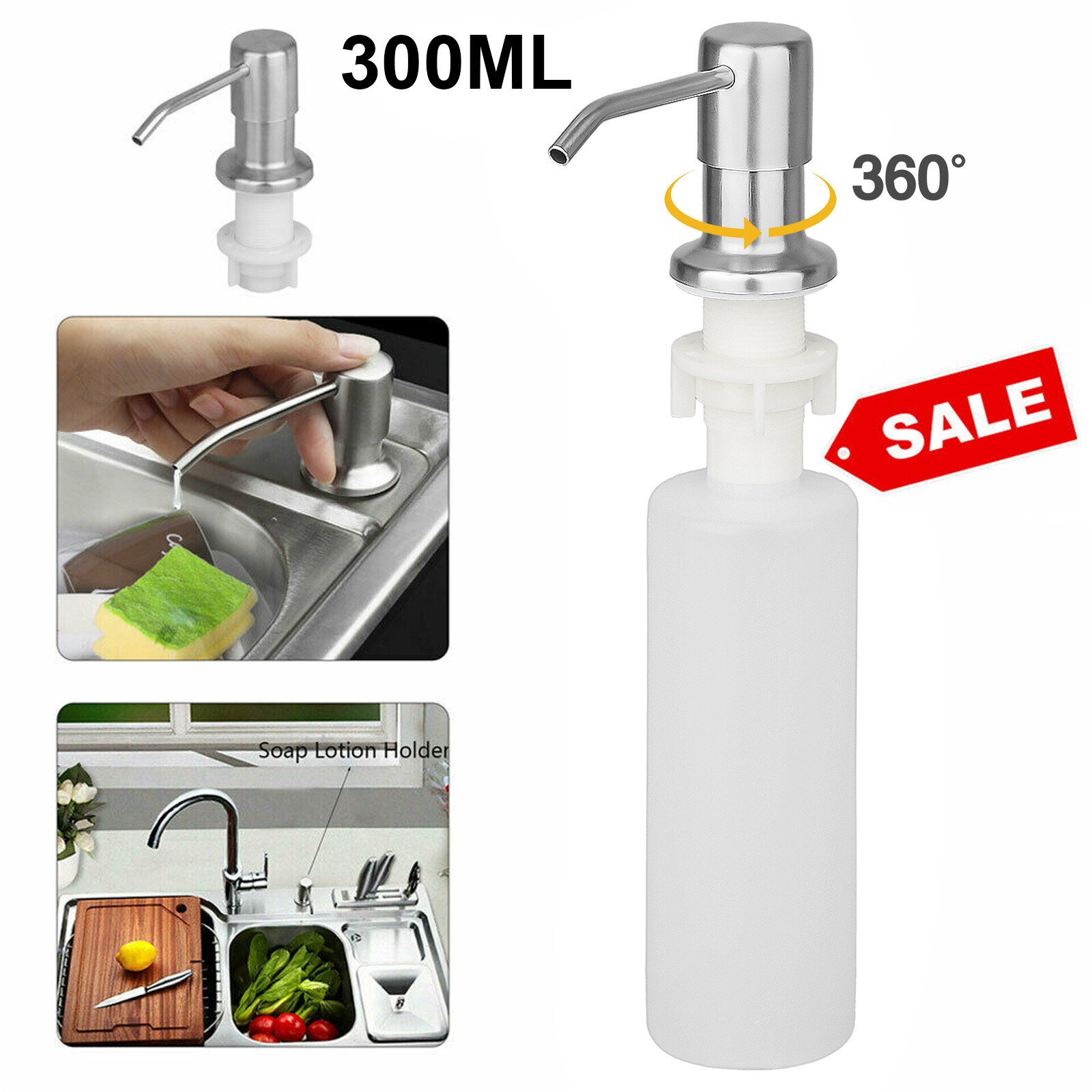 300ML Kitchen Sink Soap Dispenser Polish Stainless Steel Hand Liquid Pump Bottle gallery