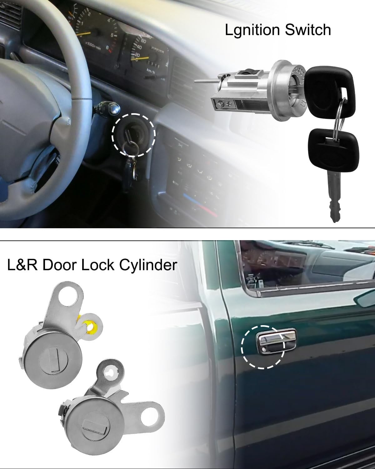 Ignition Switch Lock Key and Front Door Lock Cylinder Set Compatible with Toyota gallery