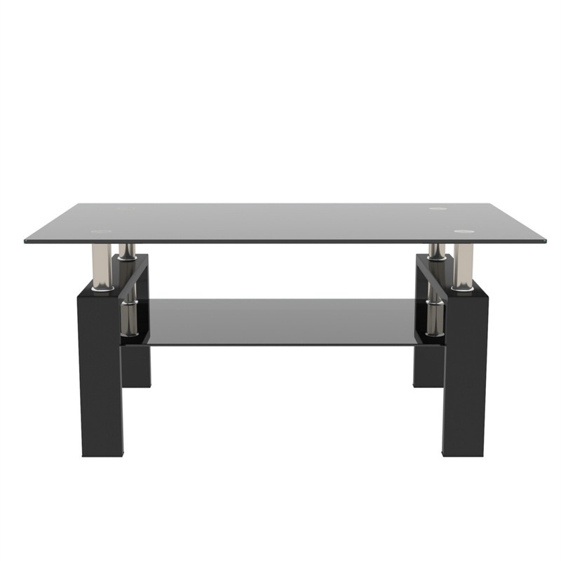 Modern Rectangle Glass Coffee Table Side Center Table with Shelf for Living Room gallery