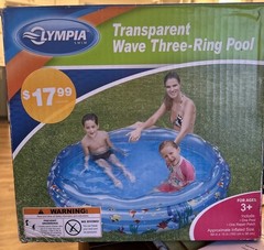 Olympia Swim Transparent Wave Three Ring Pool Inflated Size 64in X 15in NIB Age3