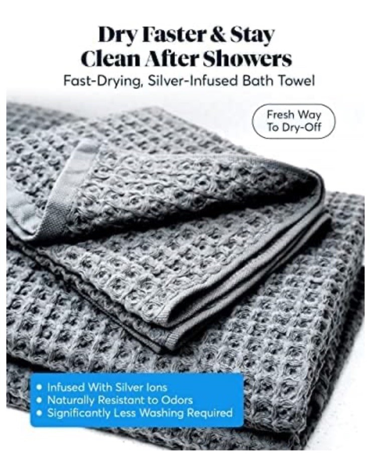 SUTERA - Silverthread Antimicrobial Grey Bath Waffle Towel - 31in X 57in gallery