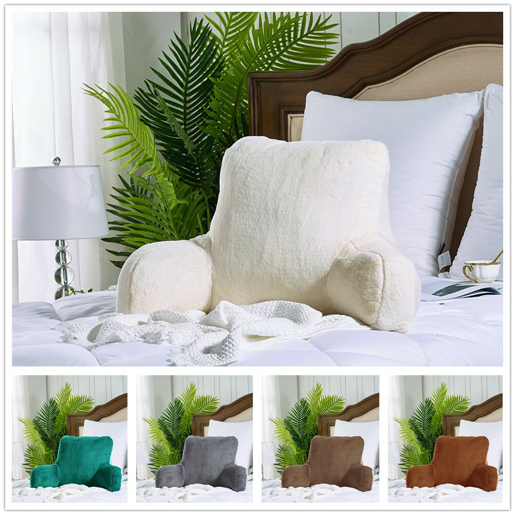 Solid Faux Fur Backrest Pillow with Arms Soft Bed Cushion for Reading & Relaxing gallery