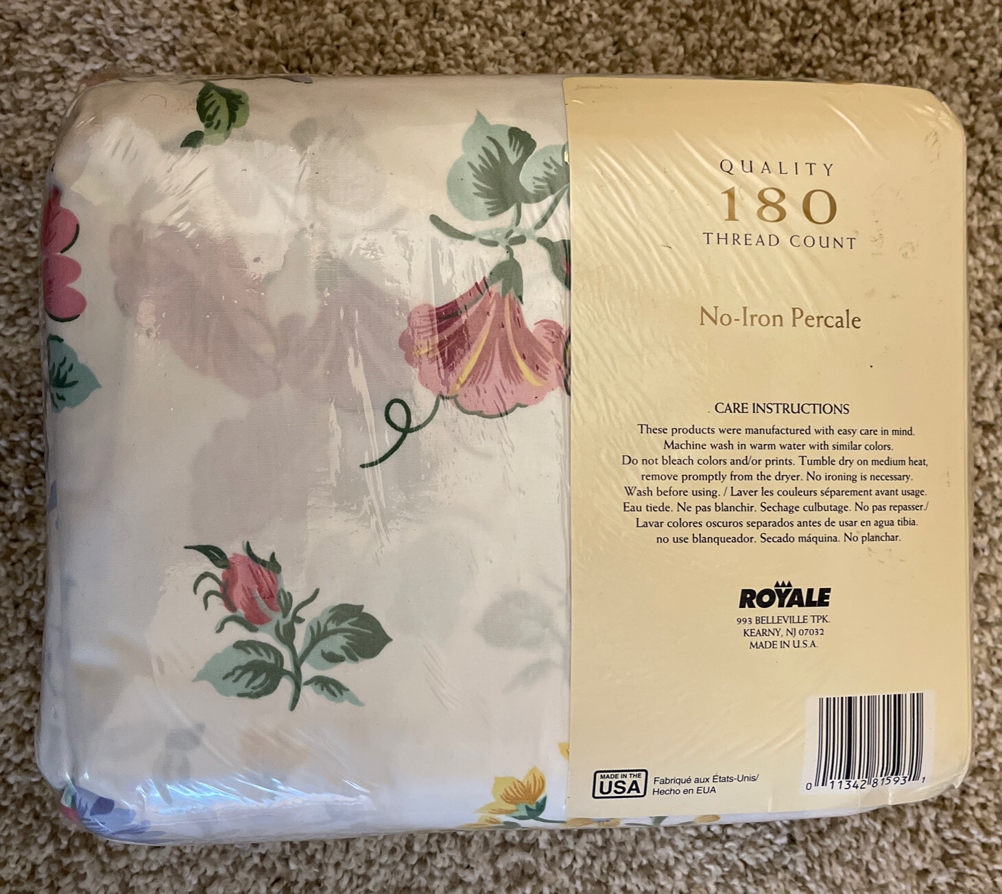 VTG Royale King Bed Sheet Set Floral Rose Ivory 4pc Percale New Gold Collection gallery