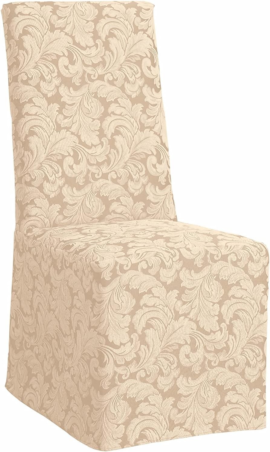 Surefit Scroll Design Long Dining Room Chair Slipcover in Champagne Set of 2 gallery