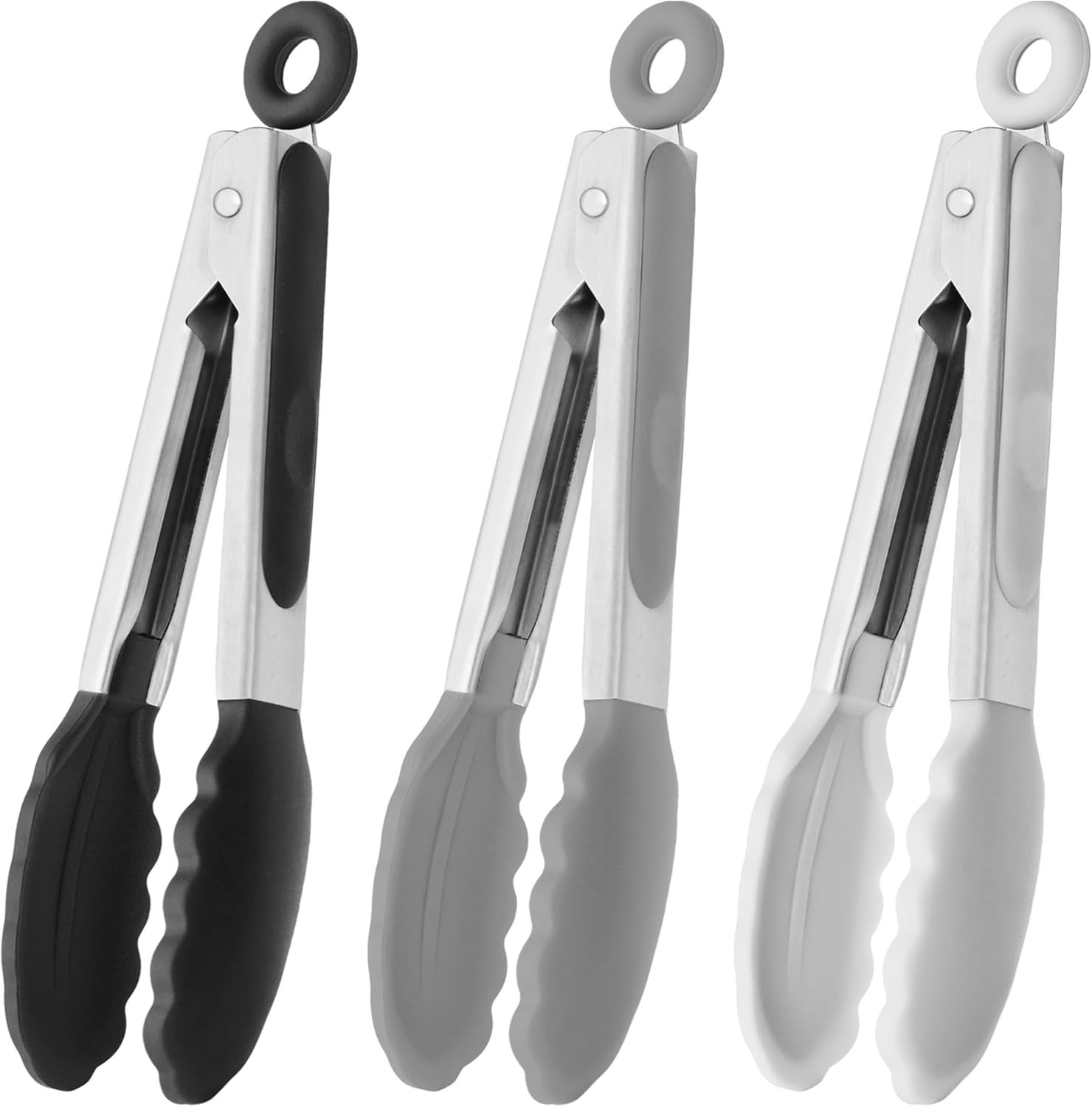 Small Silicone Tongs 7-Inch Mini Serving Tongs, Set of 3 Black Gray White gallery