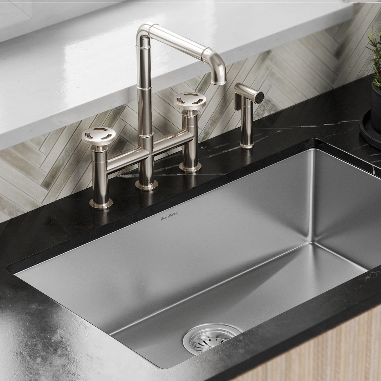 Swiss Madison SM-KF79 Avallon Pro 2 GPM Widespread Kitchen Faucet - Nickel gallery
