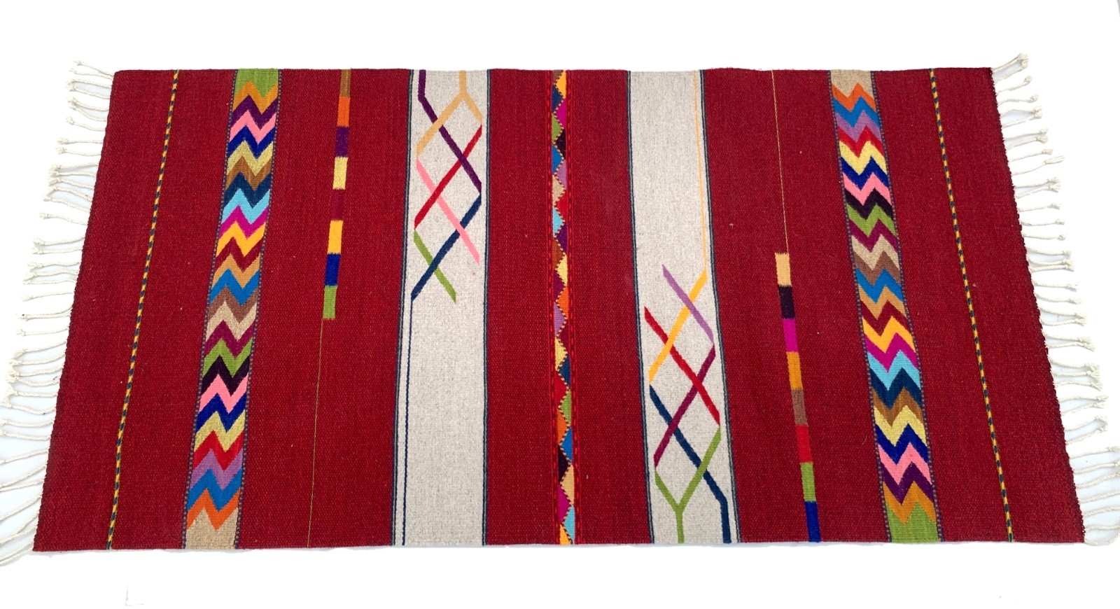 Hand Woven Zapotec Wool Rug, Geometric Tapestry 30x61 Inches gallery