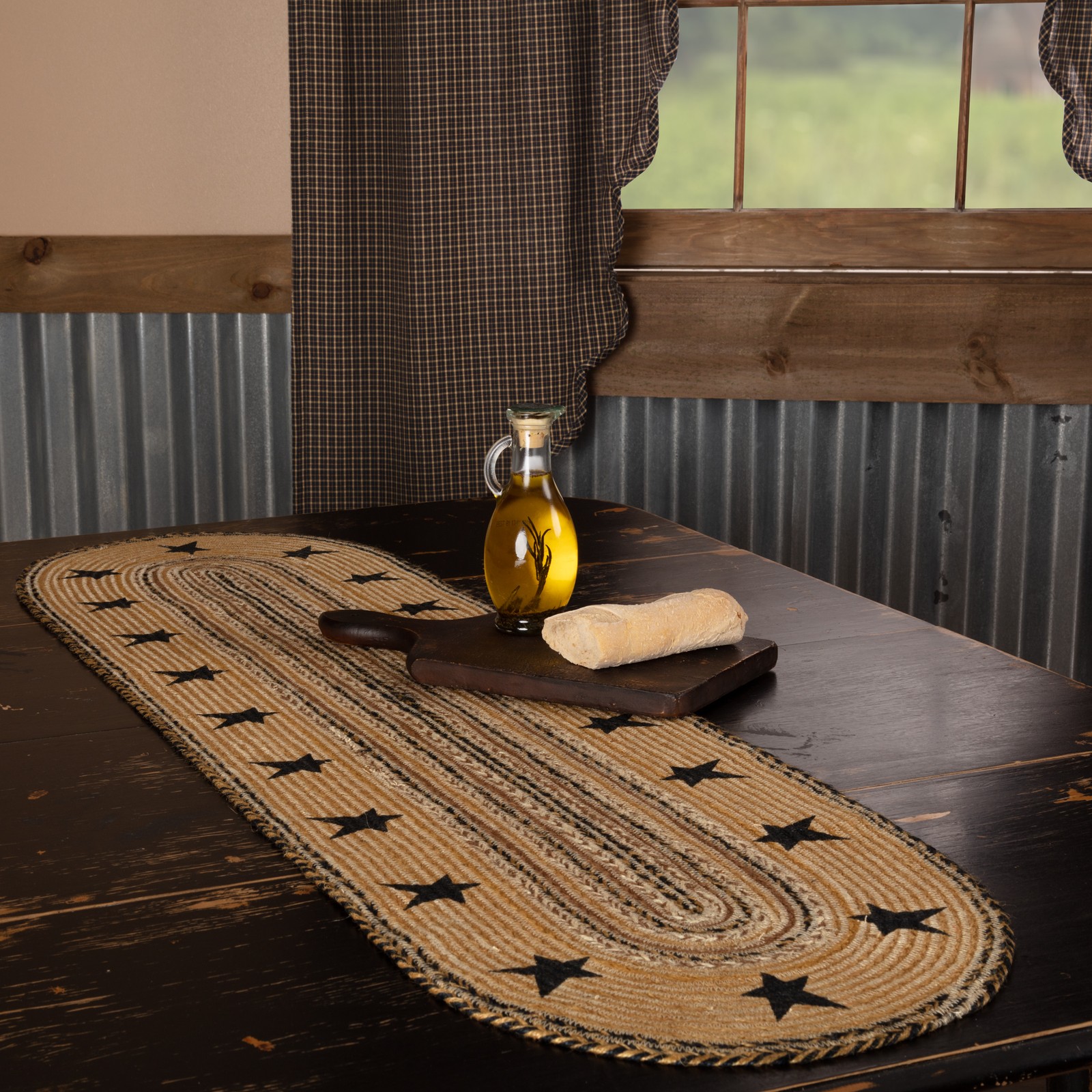VHC Brands Table Runner Kettle Grove Jute Primitive 13x48 Oval Stars Kitchen gallery