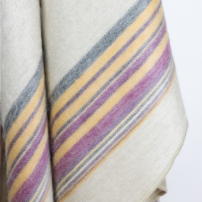 COSY CLOUD SOFT ALPACA WOOL BLANKET 96” X 65” STRIPES IN LAVENDER, GOLD & GRAY gallery