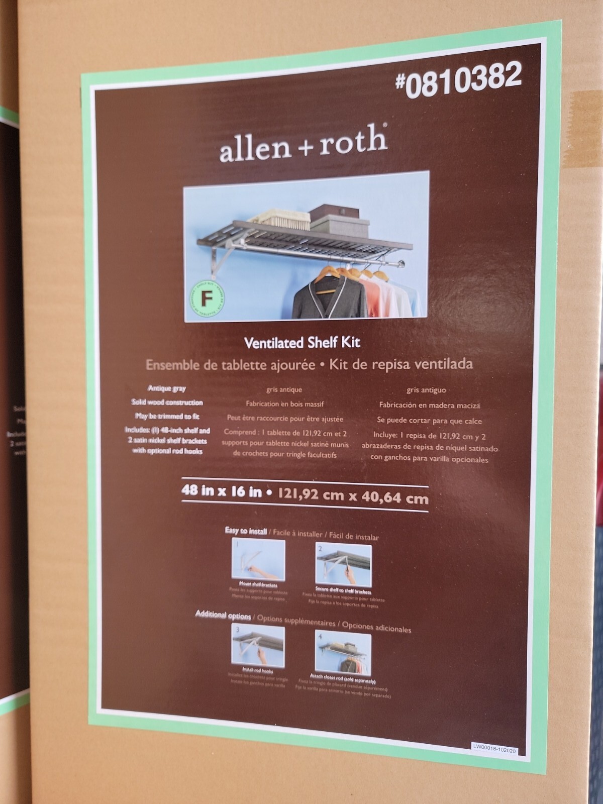 Allen + Roth Ventilated Shelf Kit 16" x 48" (Antique gray) 100% Solid Wood gallery