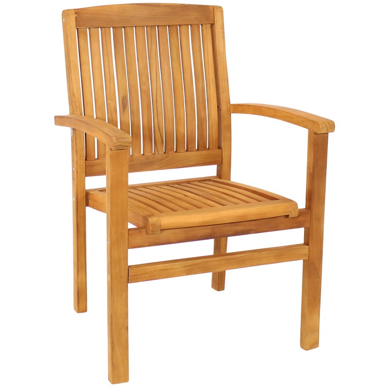 Solid Teak Wood Stackable Outdoor Dining Armchair - Light Brown by Sunnydaze gallery