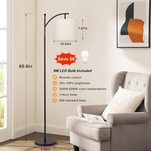 60" Floor Lamp with Remote Control and Stepless 61 inches A：beige & black gallery