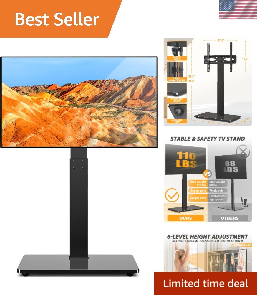 Floor TV Stand Swivel Height Adjustable Mount for 32 75 Inch TVs Black gallery