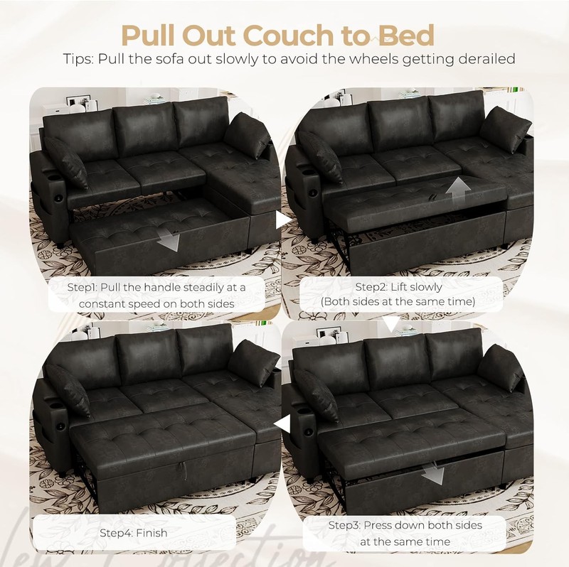 3 in 1 Pull Out Sofa Bed Sleeper Sofa with Storage Chair Sectional L Shape Couch gallery