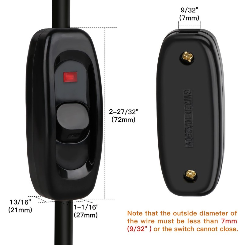 5 Pcs Inline Switch, Cord Appliance Black Switch, Button ON OFF for Lamp, 10A... gallery