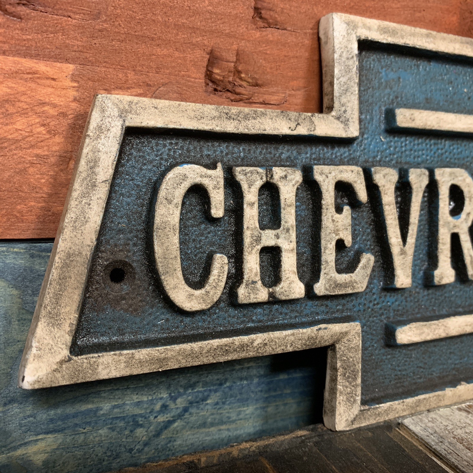 Chevrolet Cast Iron Plaque Embossed Chevy Sign Vintage Antique Finish Garage Bar gallery
