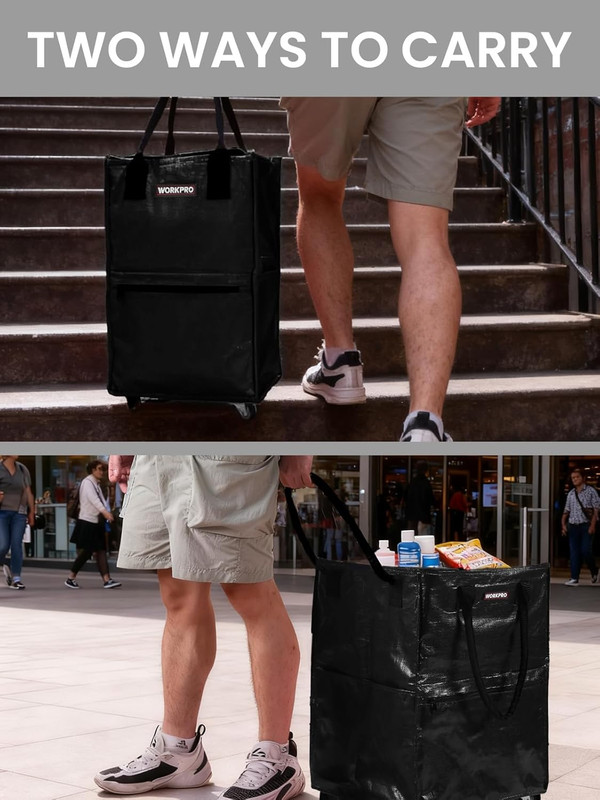 WORKPRO Medium Reusable Grocery Bag on Wheels, Heavy Duty Rolling Shopping Tote gallery