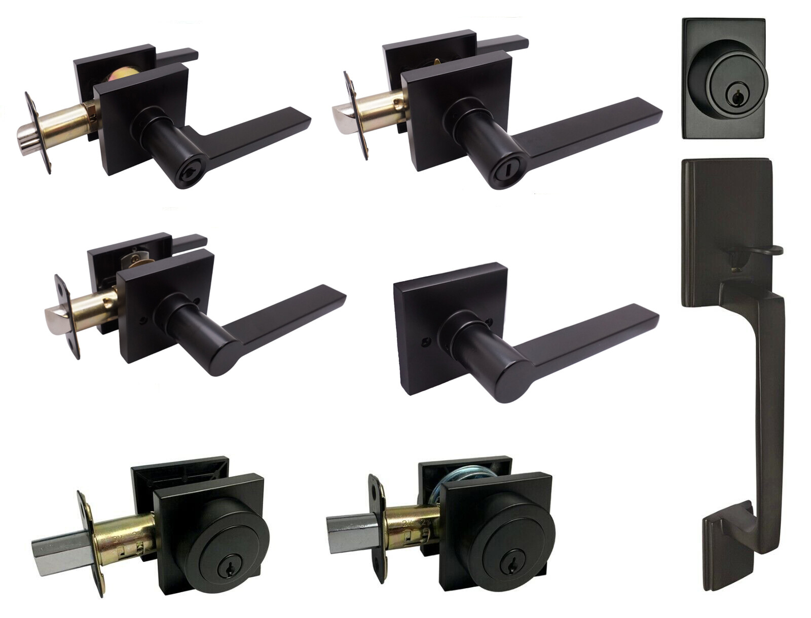 House Guard Matte Black Square Plate Door Handle Levers Entry/Privacy/Passage gallery