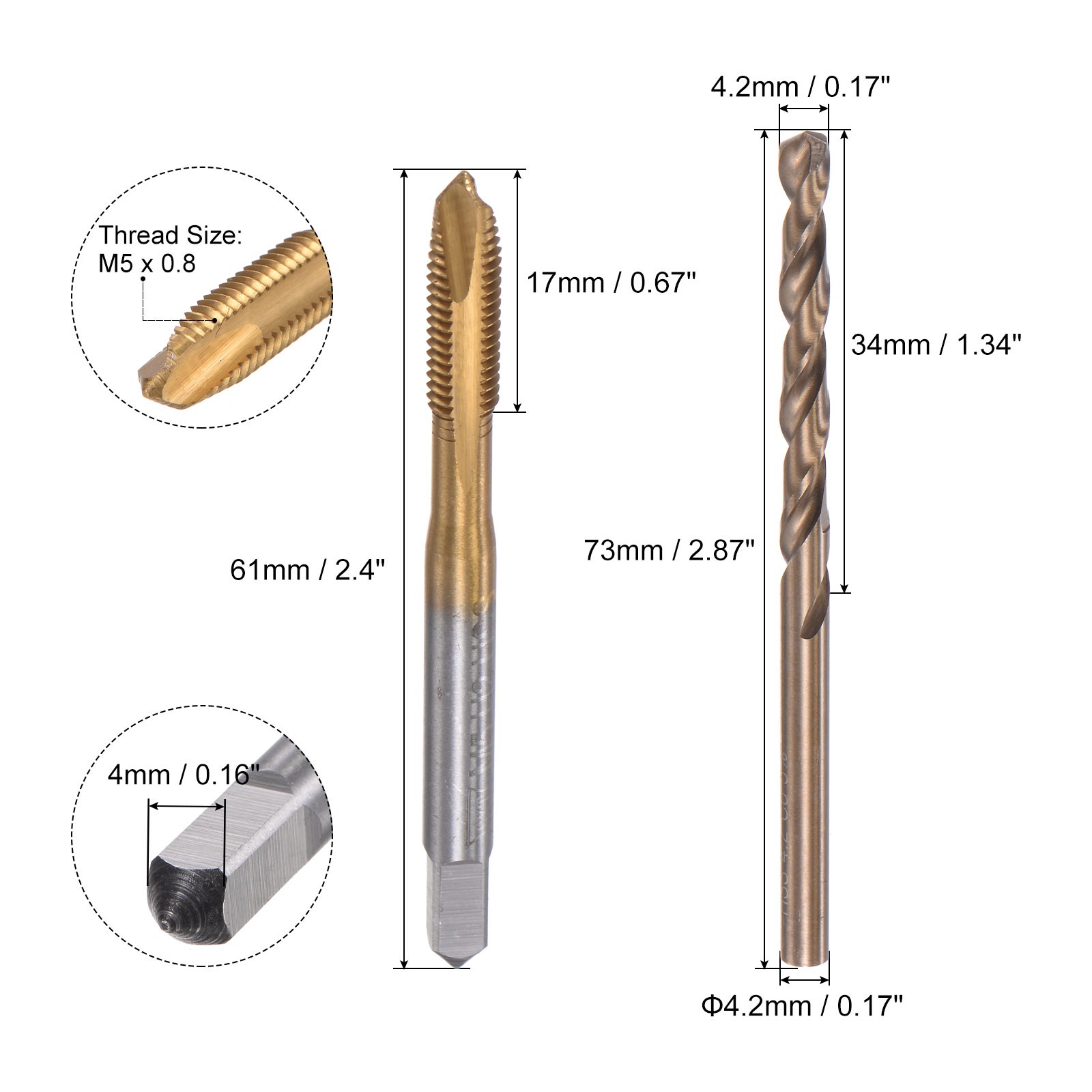 M5x0.8 Spiral Point Thread Tap and 4.2mm Drill Bit Set Machine Screw Thread Tap gallery