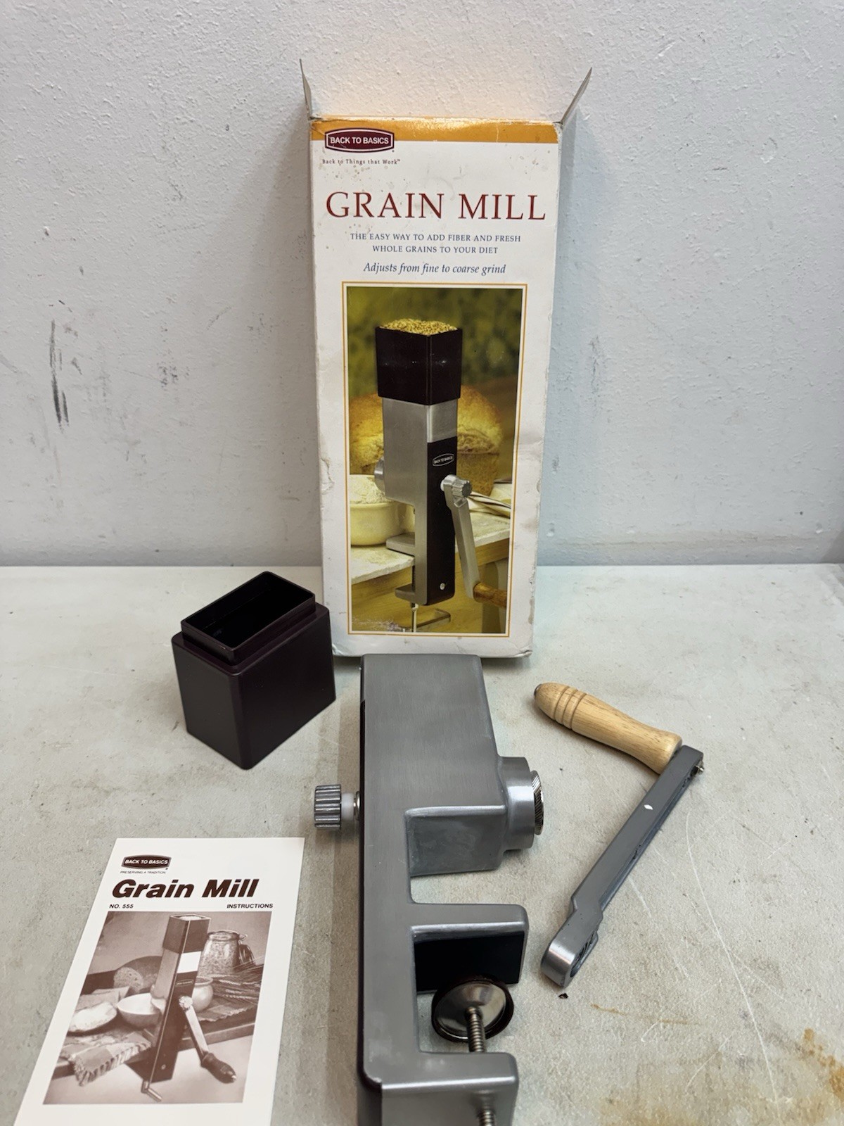 Back to Basics Manual Adjustable Grain Mill, Silver/Black Metal, 5 oz, Handle gallery