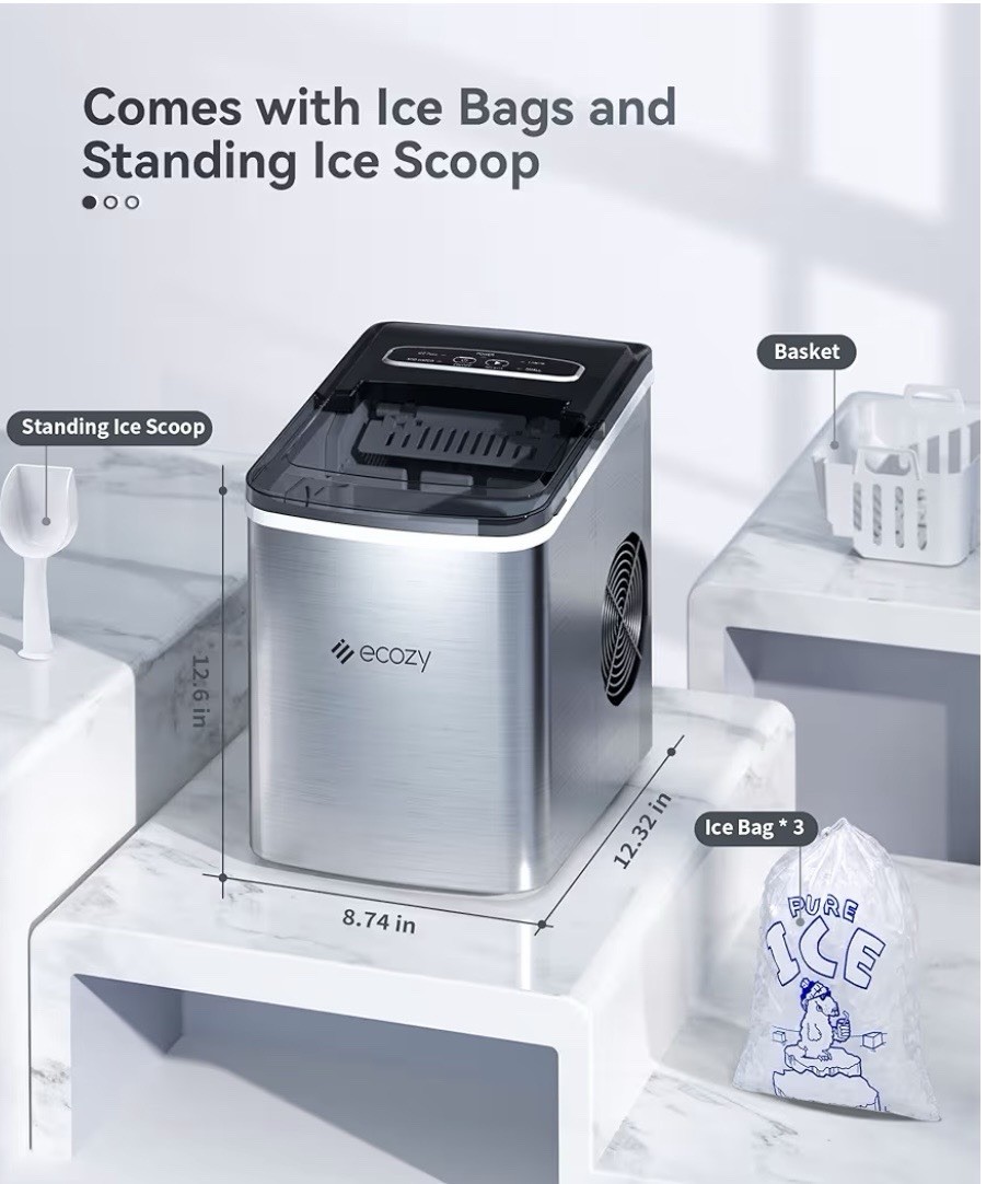 ecozy Portable Ice Maker Countertop, 9 Cubes Ready in 6 Mins, 26.5 lbs in 24 Hrs gallery