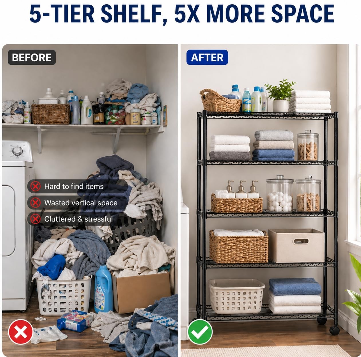Simple Deluxe 5-Tier Heavy Duty Storage Shelving Unit 1250 Lbs Loading Capacity gallery