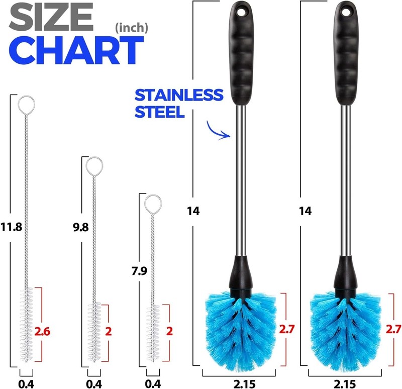 Bottle Brush Cleaner Set 14" Long Handle Stainless Steel Bottle Cleaner 5 Pack gallery