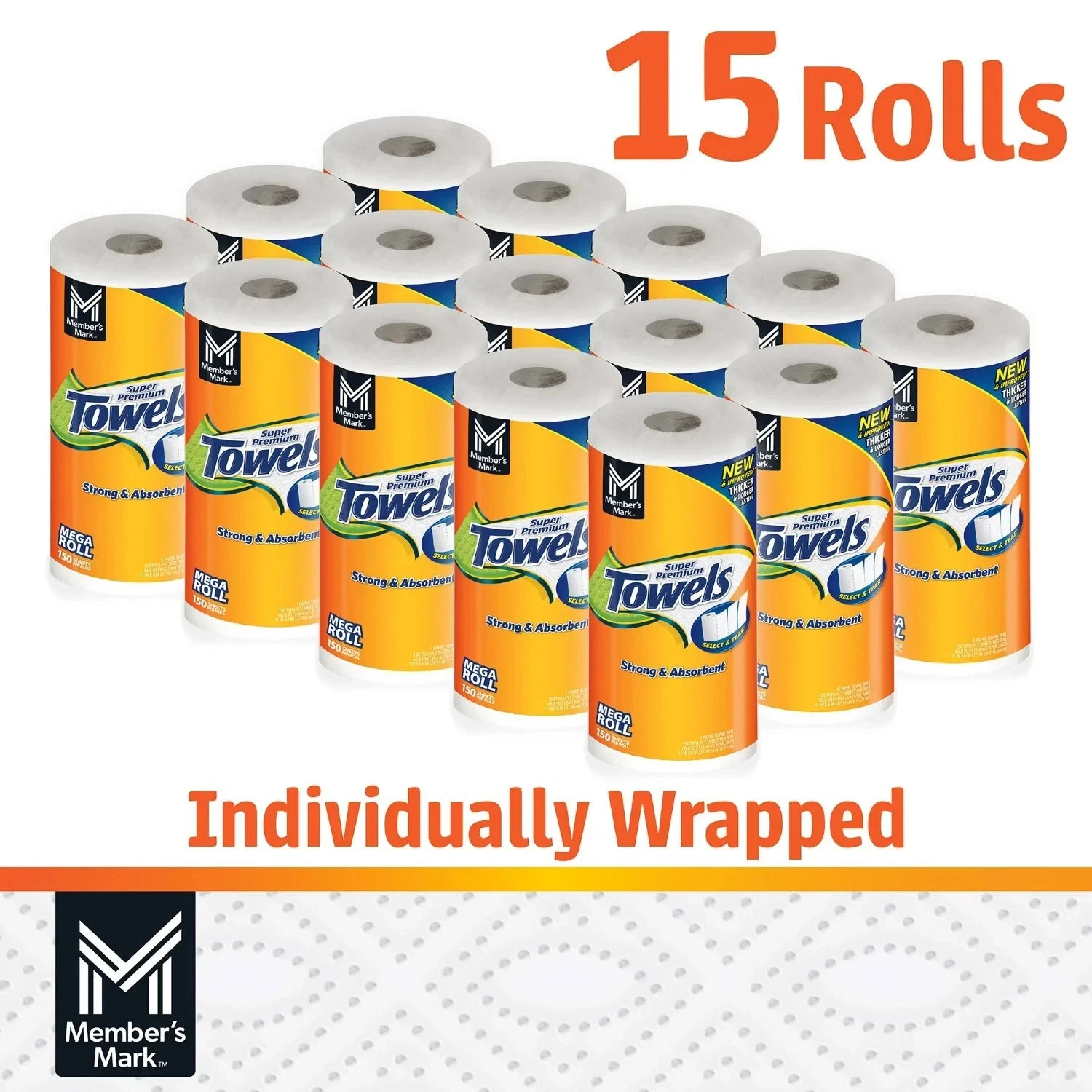 Member’s Mark Paper Towels 15 Mega Rolls | Durable 2-Ply | Ultra Absorbent gallery