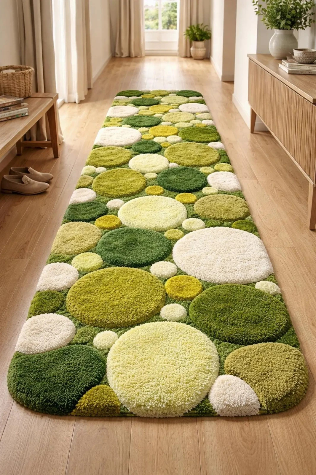 Hand Tufted Moss Runner Rug | Luxury Wool Green Plush High-Low Pile Nature Rug. gallery