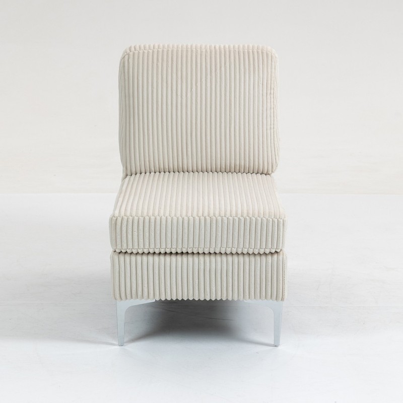 Single Modular Armless Sofa Chair w/ Back Cushion, Corduroy Beige Sectional Seat gallery