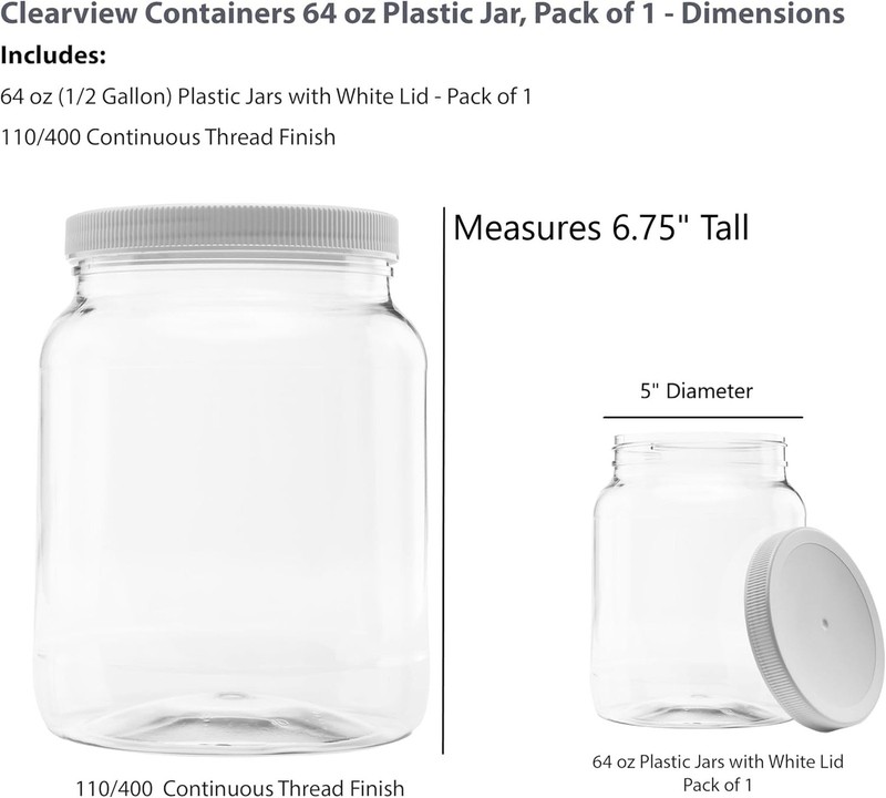 Plastic Storage Jars with Leak Proof Lids, BPA Free, Hand Wash Only (64oz, 1P... gallery
