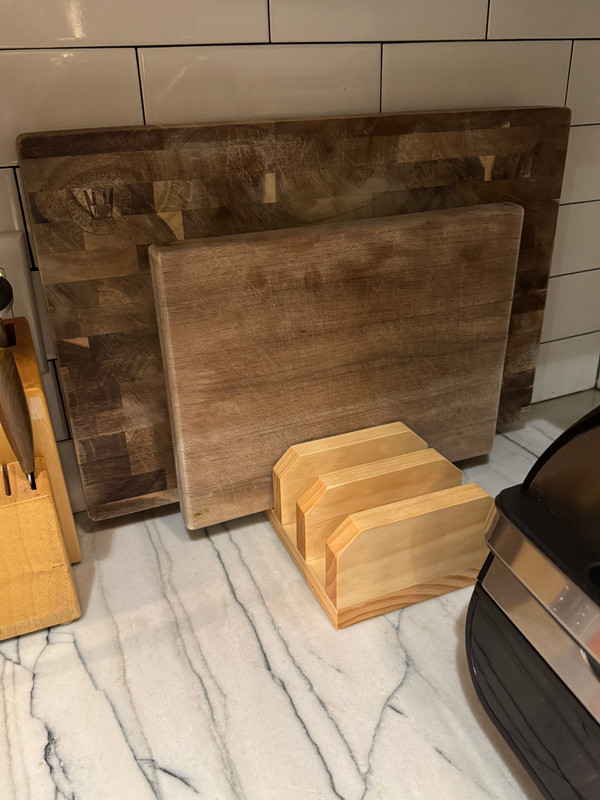 Handmade Pine Cutting Board Holder 4-Slot Countertop Organizer Tung Oil Finish gallery