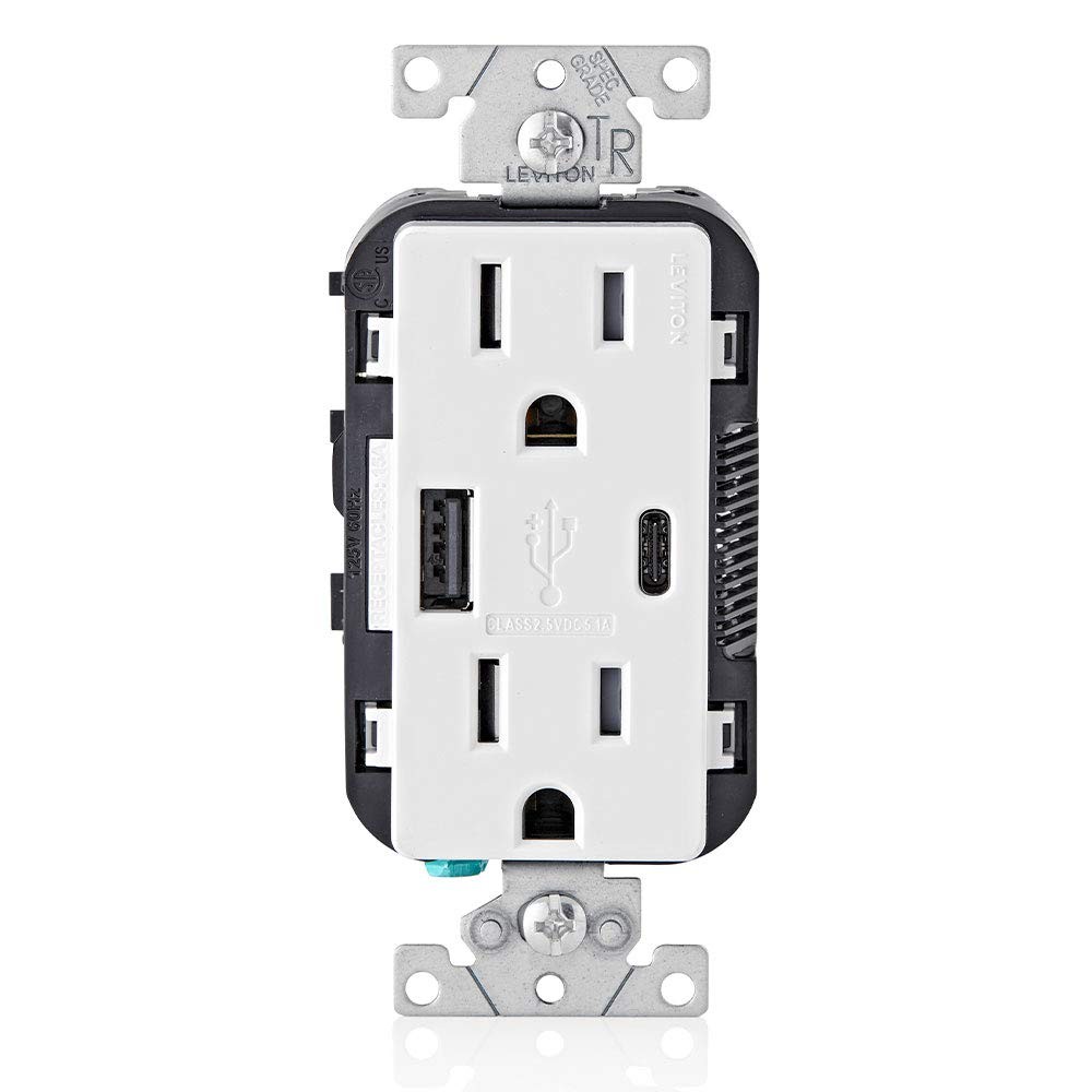Type A & Type-C USB In-Wall Charger with 15A Tamper-Resistant Outlet, USB Cha... gallery