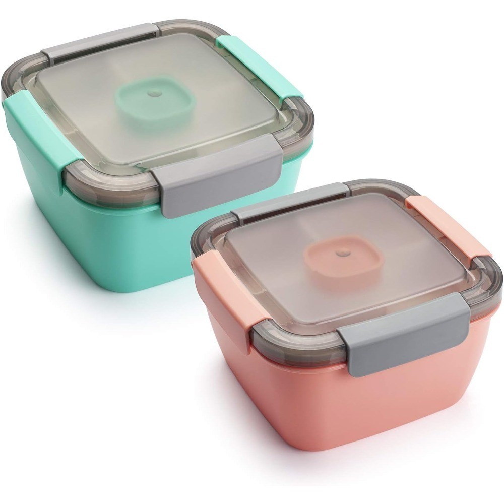 Large 52 oz Salad Lunch Containers To Go, 2 Pack 3-Compartment Bowls with Lids, gallery