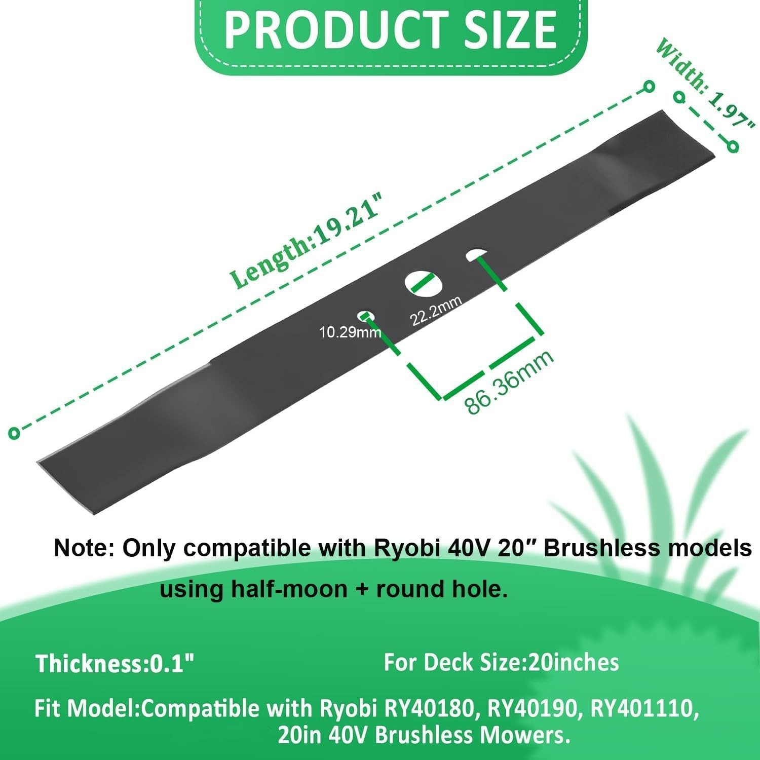 20 Inch Lawn Mower Blade for Ryobi 40V RY40180 RY40190 RY401110 Replaces AC04020 gallery