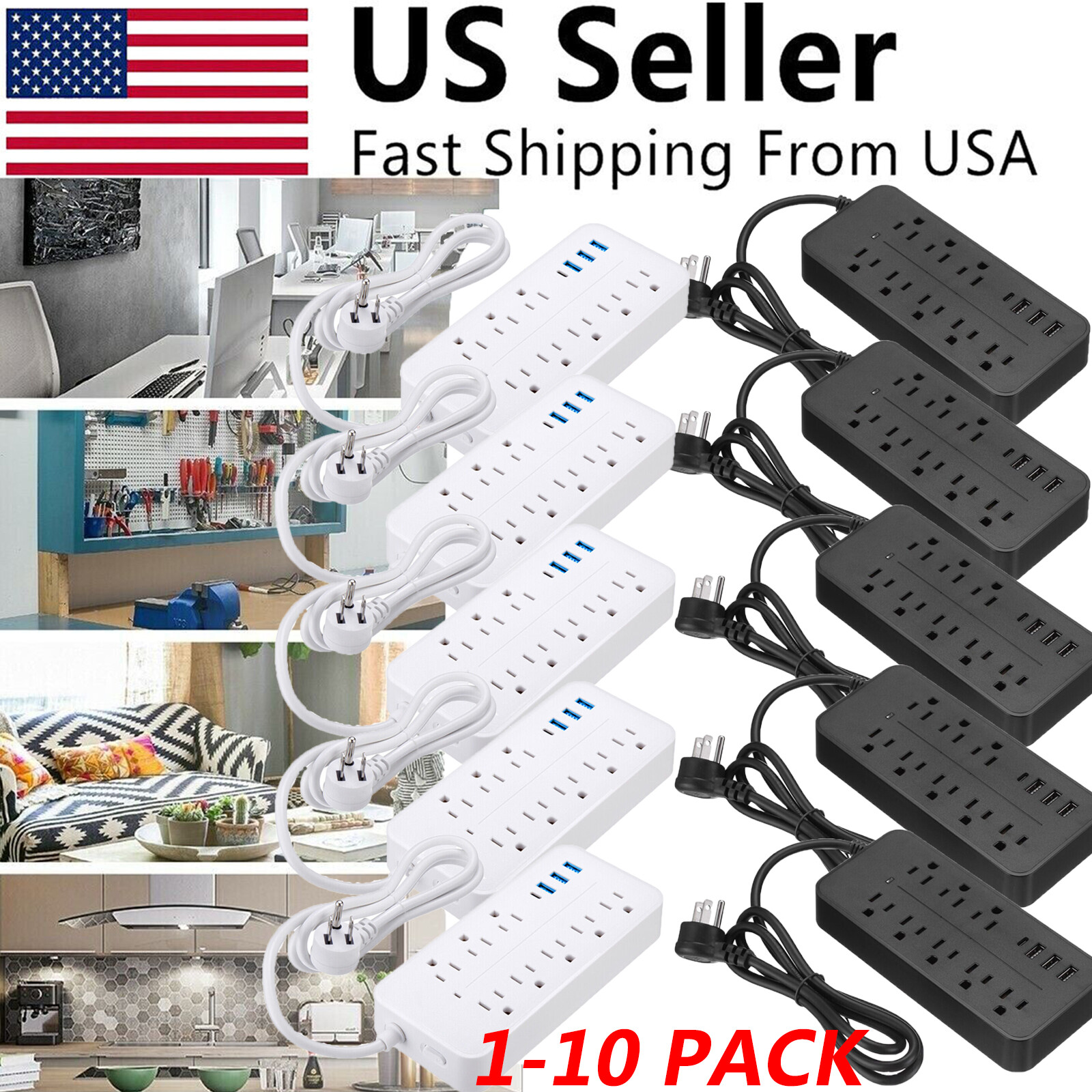 Lot Wall Mountable USB Surge Protector Power Strip with USB Ports 8 Outlet Plugs gallery